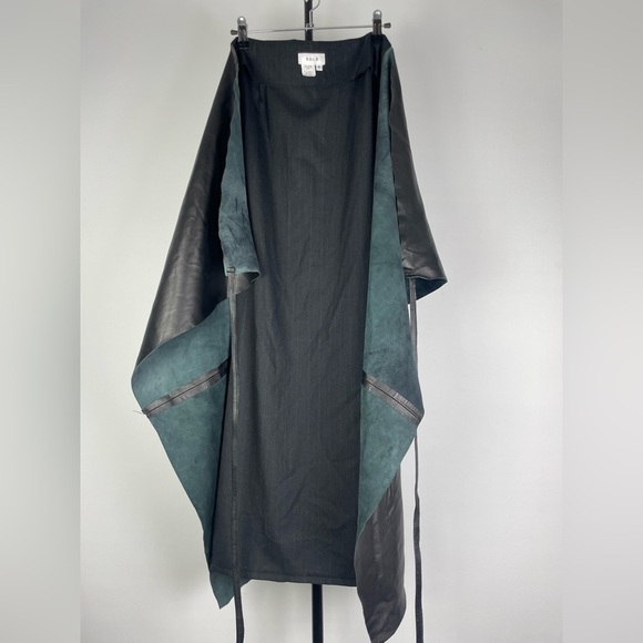 Revolve Sold Design Lab Black Lamb Leather & Wool Long Wrap Skirt - Picture 9 of 9